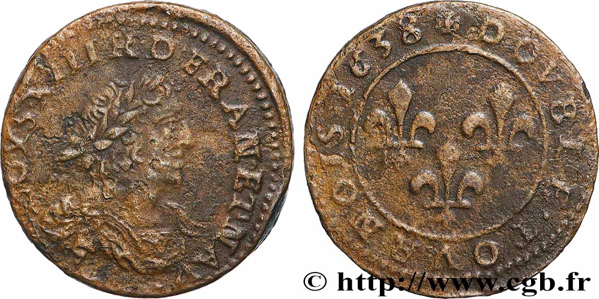 LOUIS XIII  Double tournois 1638 Atelier indéterminé XF