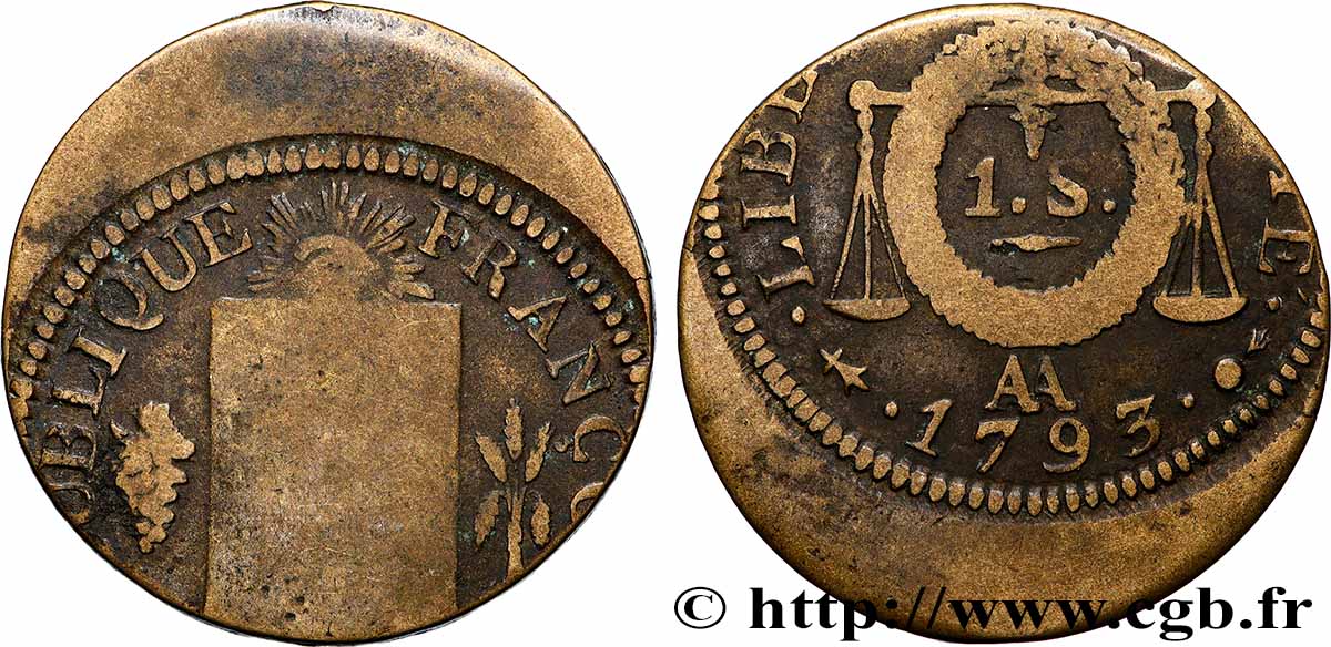 NATIONALKONVENT 1 sol dit &nbsp;à la table de loi&nbsp; 1793 Metz fSS