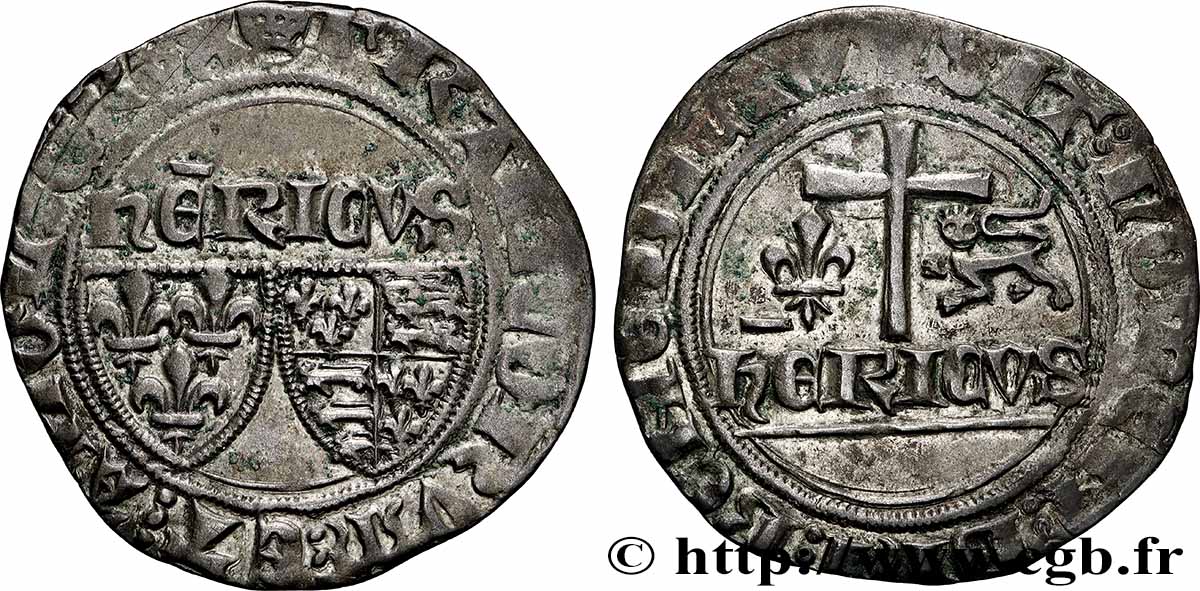 HENRY VI DE LANCASTRE - ROI DE FRANCE (1422-1453) - ROI D&nbsp;ANGLETERRE (1422-1461) et (1470-1471) Blanc aux écus s.m. Paris TTB+/TTB