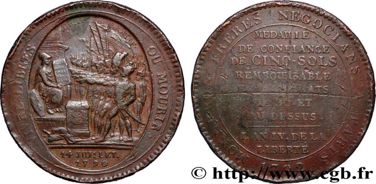 REVOLUTION COINAGE Monneron de 5 sols au serment (An IV), 3e type 1792 Birmingham, Soho fSS