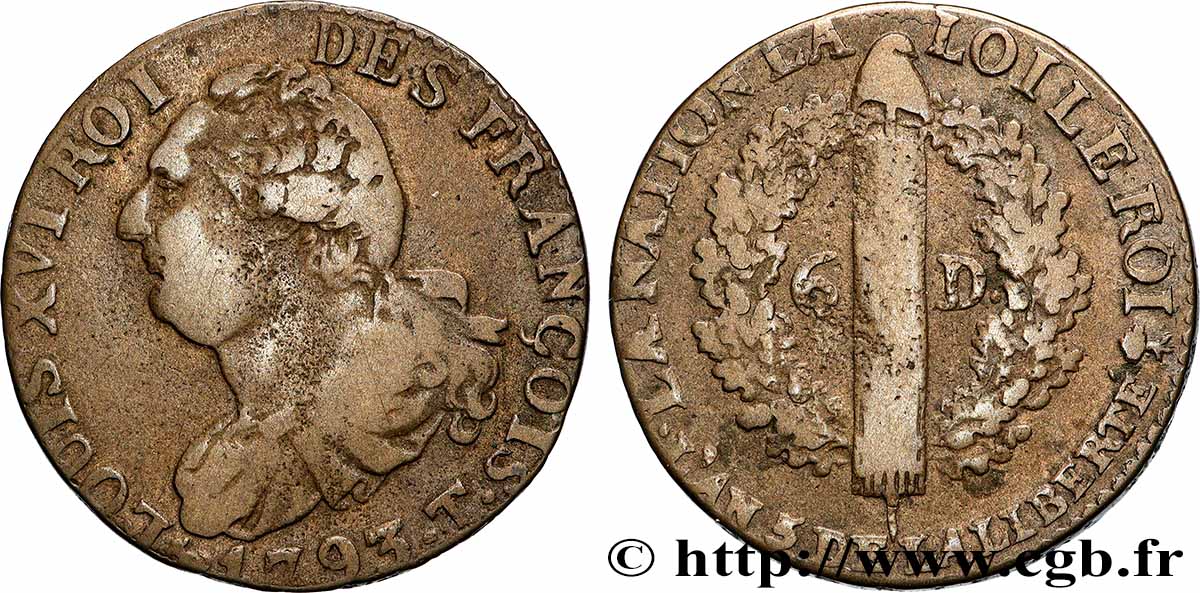 LA CONVENTION 6 deniers dit &nbsp;au faisceau&nbsp;, type FRANÇOIS 1793 Nantes TB+