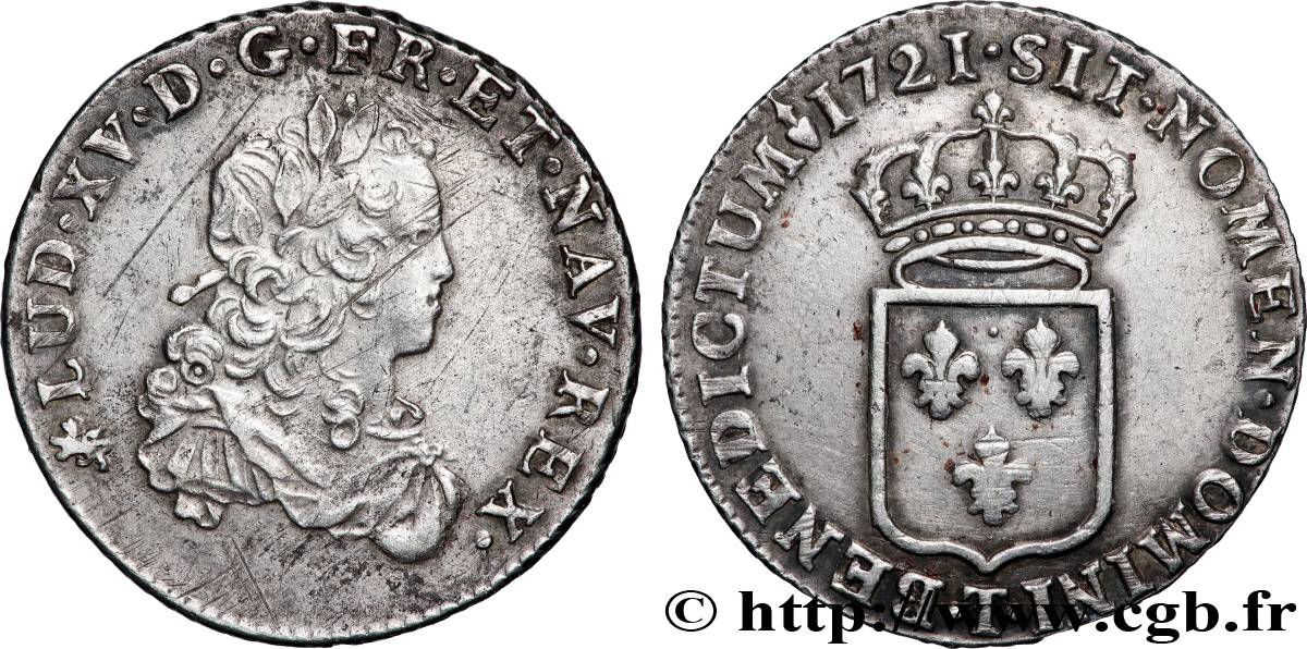 LOUIS XV DIT LE BIEN AIMÉ Tiers d&nbsp;écu de France 1721 Lyon TTB+/SUP