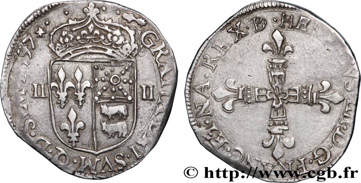 HENRI IV LE GRAND Quart d&nbsp;écu de Béarn 1597 Morlaàs TTB+/TTB