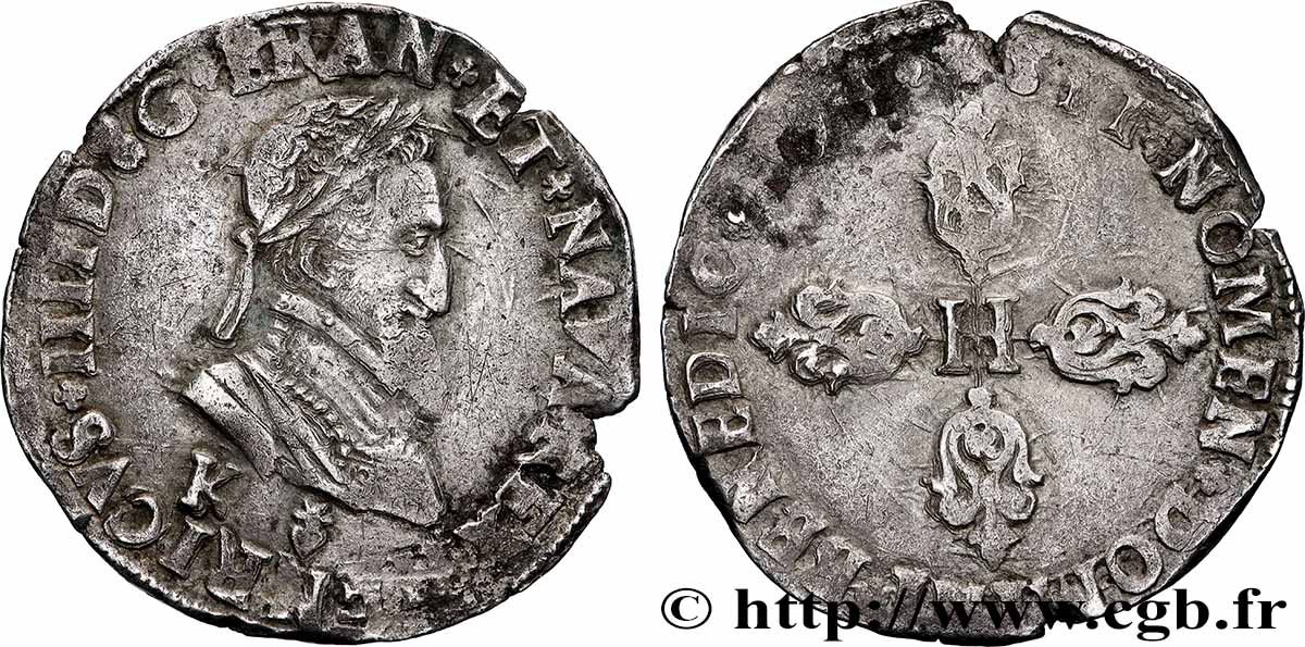 HENRY IV Demi-franc, 2e buste de Bordeaux 1594 Bordeaux XF/VF