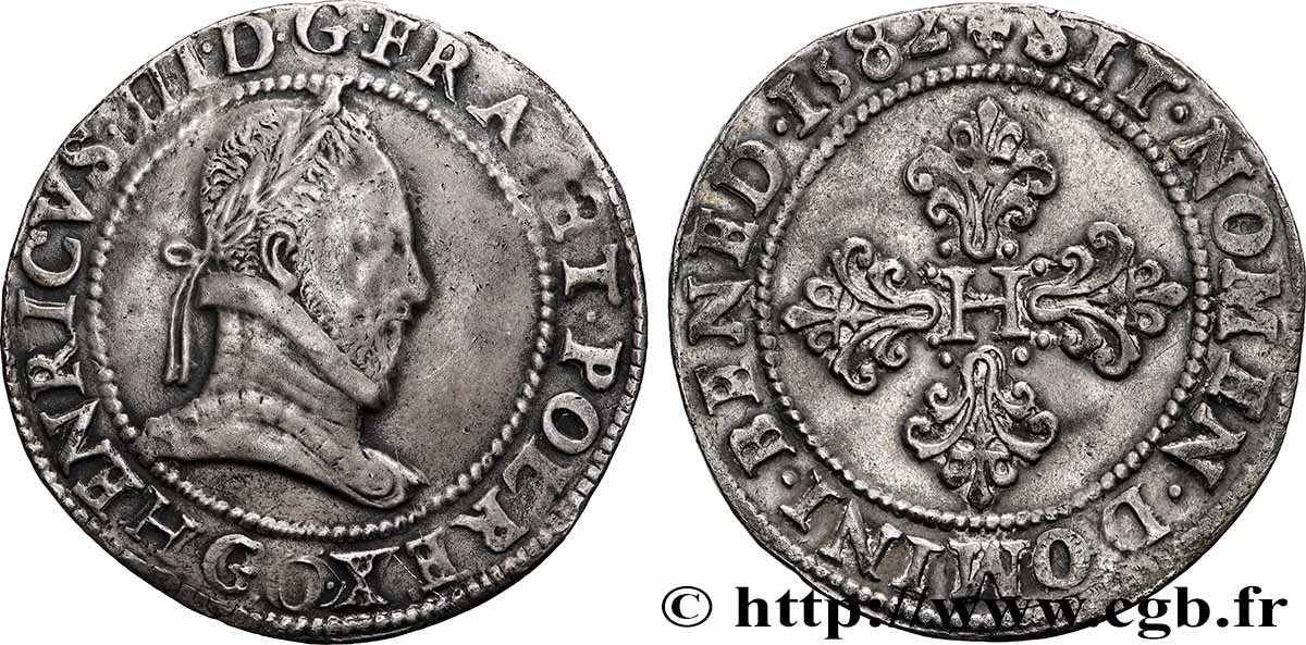 HENRY III Franc au col plat 1582 Poitiers MBC/MBC+