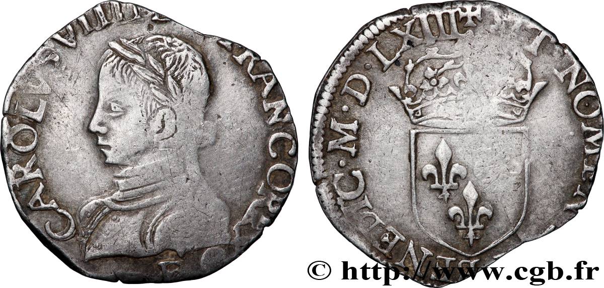 CHARLES IX Demi-teston, 2e type 1563 Angers TB+