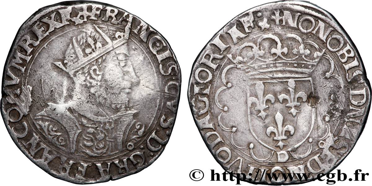 FRANÇOIS IER LE RESTAURATEUR DES LETTRES Teston, 8e type s.m. Lyon TB+/TTB