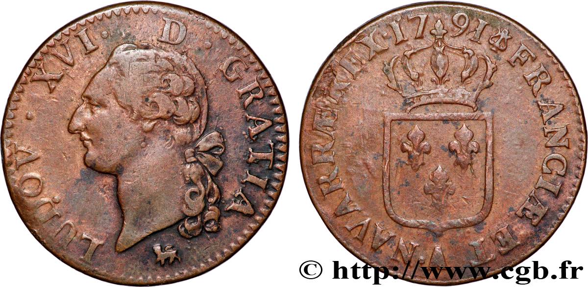 LOUIS XVI Sol dit &nbsp;à l&nbsp;écu&nbsp; 1791 Paris TTB