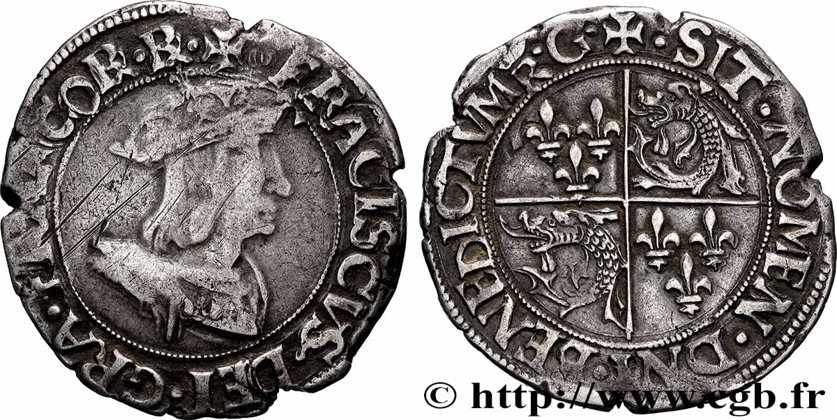 FRANÇOIS IER LE RESTAURATEUR DES LETTRES Teston du Dauphiné, 2e type s.m. Romans TTB/SUP