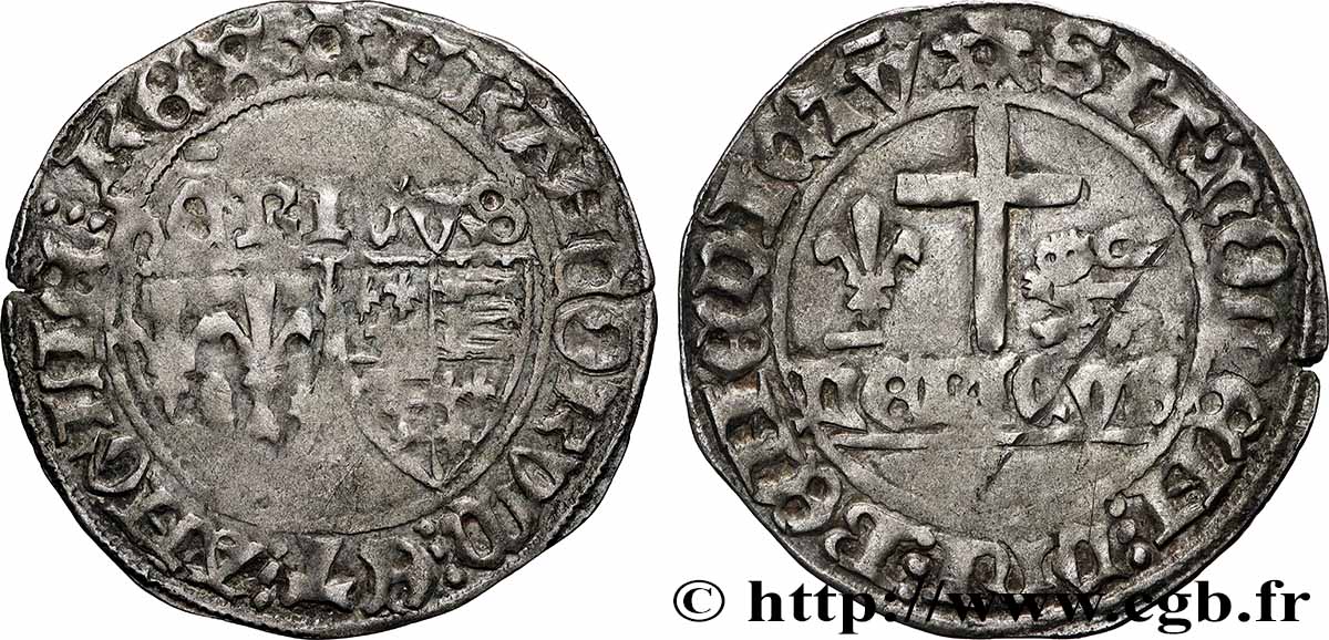 HENRY VI DE LANCASTRE - ROI DE FRANCE (1422-1453) - ROI D&nbsp;ANGLETERRE (1422-1461) et (1470-1471) Blanc aux écus s.m. Le Mans TB+