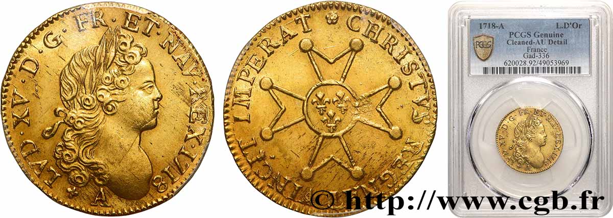 LOUIS XV &nbsp;THE WELL-BELOVED&nbsp; Louis d’or à la croix de chevalier 1718 Paris AU/AU