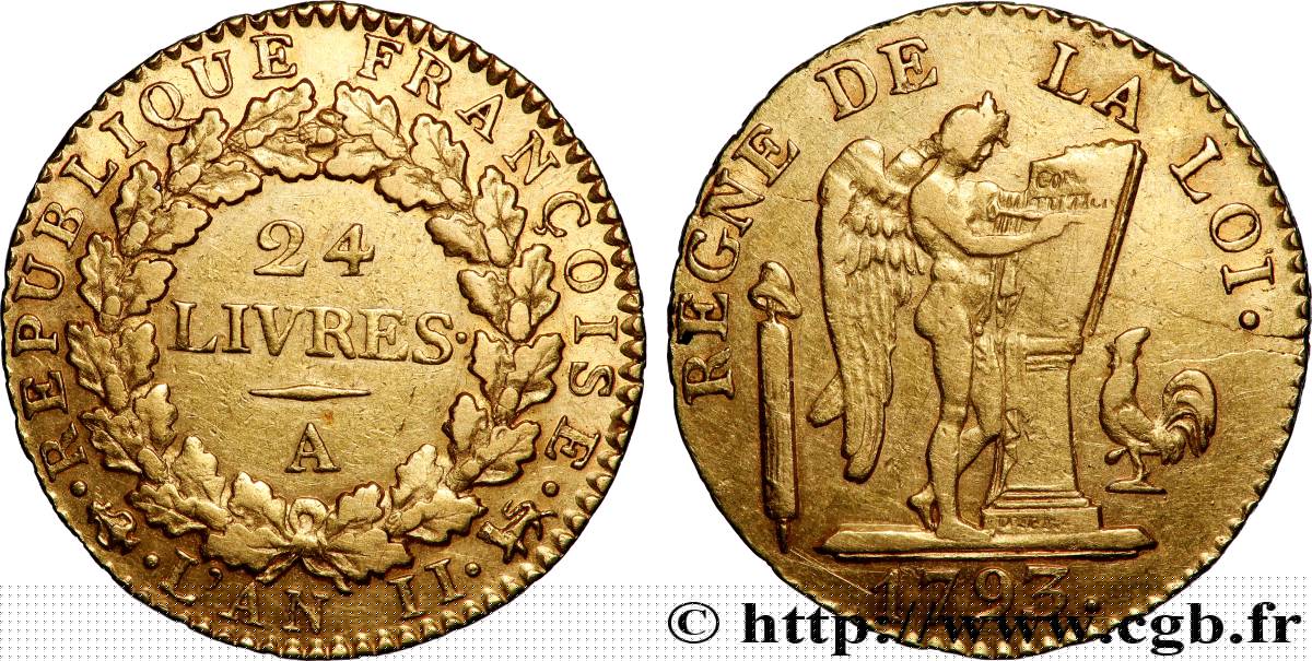 LA CONVENTION 24 livres au génie 1793 Paris TTB