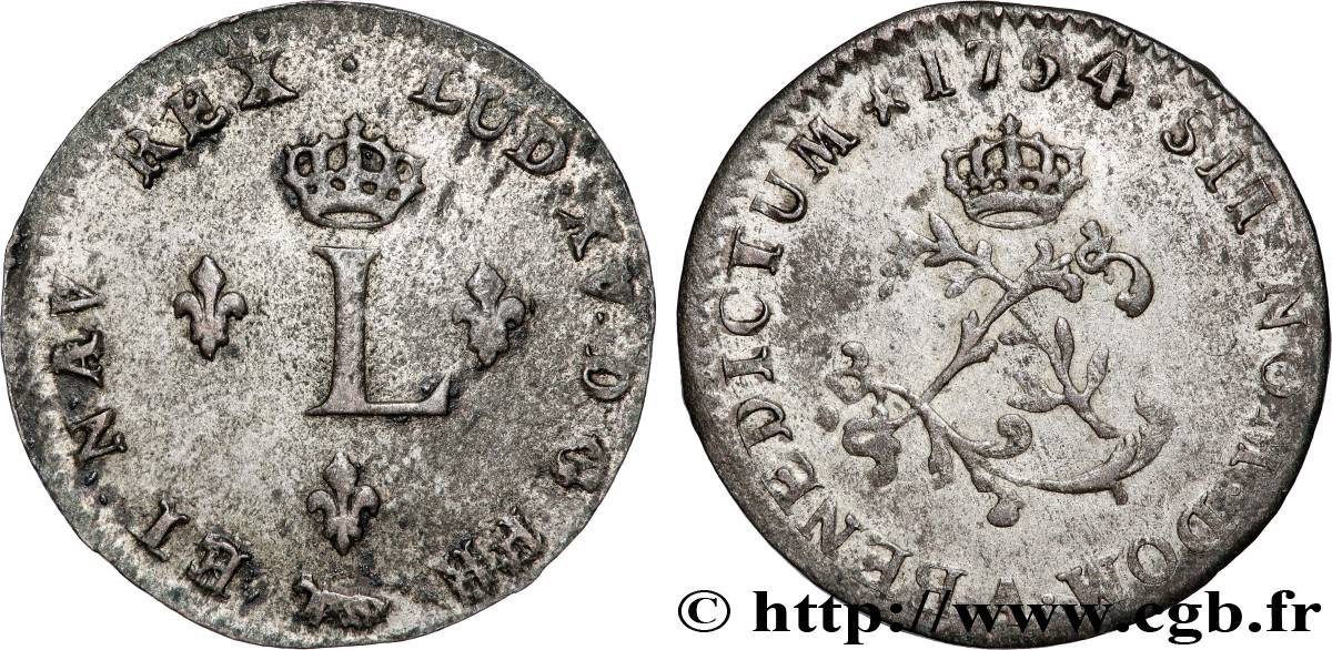 LOUIS XV DIT LE BIEN AIMÉ Double sol de billon 1754 Paris TTB/TTB+