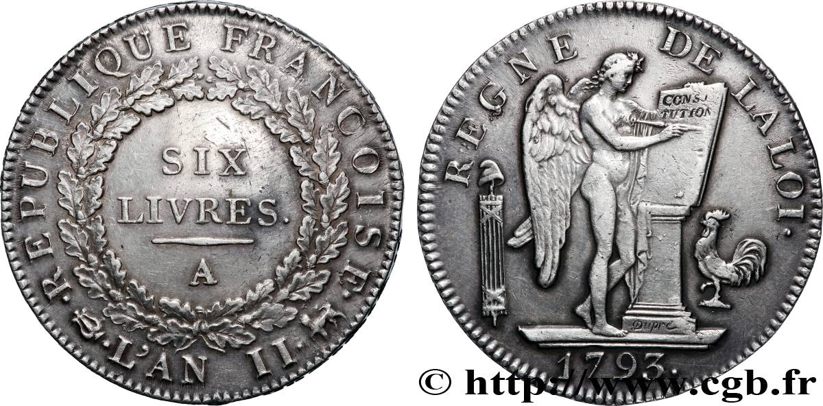 LA CONVENTION Six livres dit &nbsp;au génie&nbsp; 1793 Paris TTB+/SUP