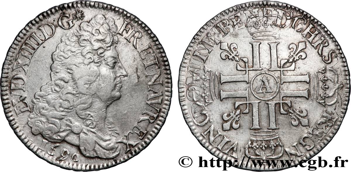 LOUIS XIV LE GRAND OU LE ROI SOLEIL Écu aux huit L, 1er type 1690 Paris TTB/TTB+
