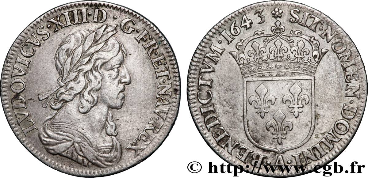 LOUIS XIII LE JUSTE Quart d&nbsp;écu, buste drapé et cuirassé (2e buste de Jean Warin) 1643 Paris, Monnaie de Matignon TTB/TTB+