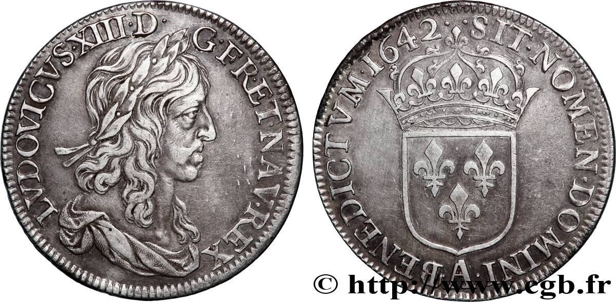 LOUIS XIII LE JUSTE Demi-écu, buste drapé (1er buste de Jean Warin) 1642 Paris, Monnaie du Louvre TTB+
