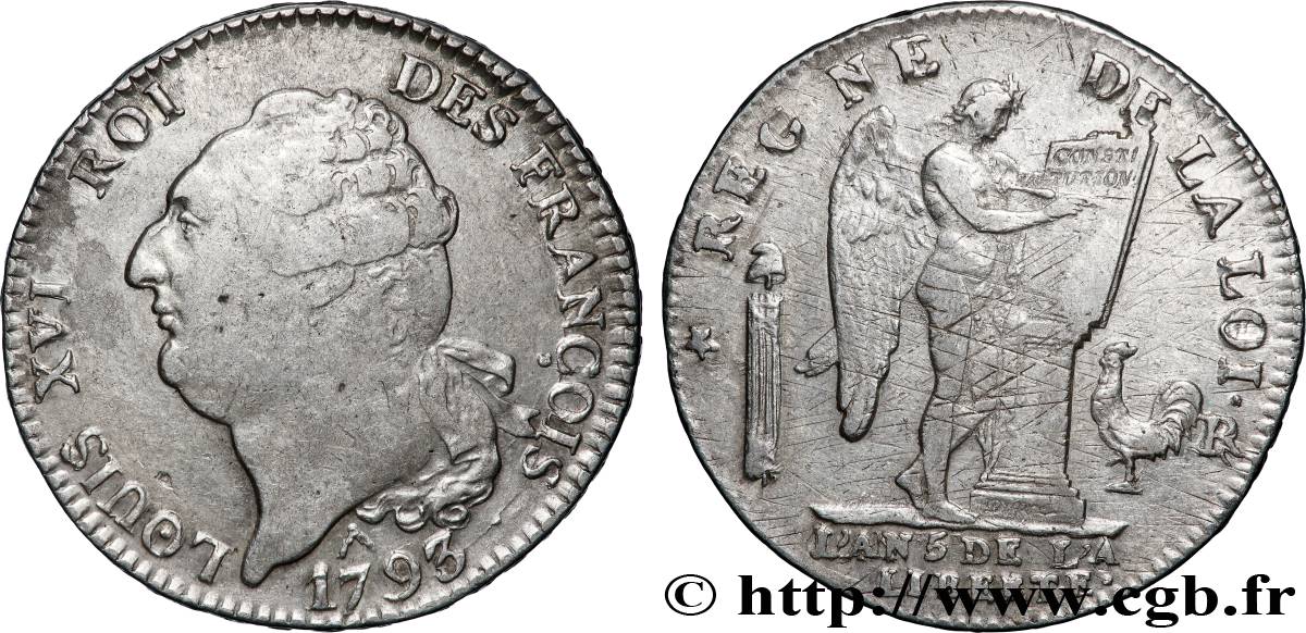 LOUIS XVI (MONARQUE CONSTITUTIONNEL)  Écu dit &nbsp;au génie&nbsp;, type FRANÇOIS 1793 Orléans TTB