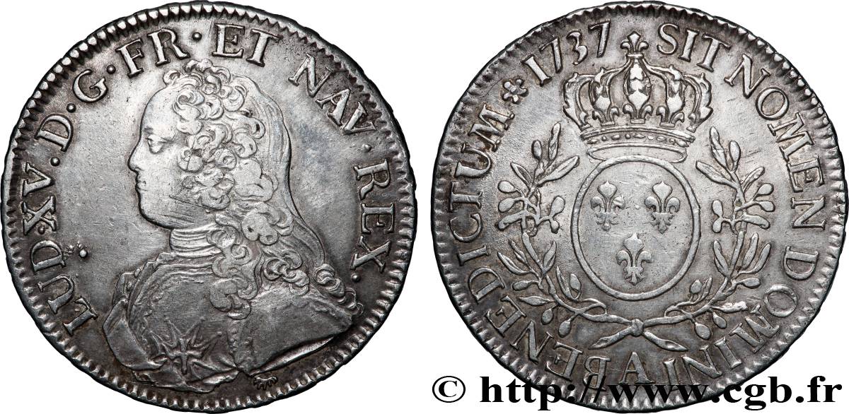 LOUIS XV DIT LE BIEN AIMÉ Écu aux branches d&nbsp;olivier, buste habillé 1737 Paris TTB/TTB+