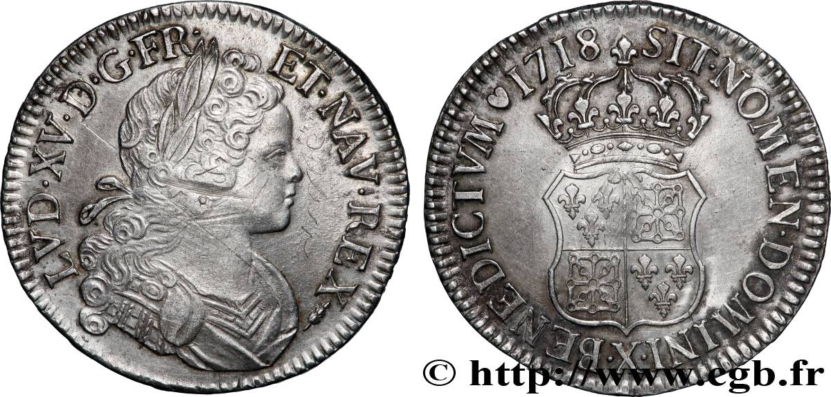 LOUIS XV DIT LE BIEN AIMÉ Écu dit &nbsp;de France-Navarre&nbsp; 1718 Amiens TTB/TTB+