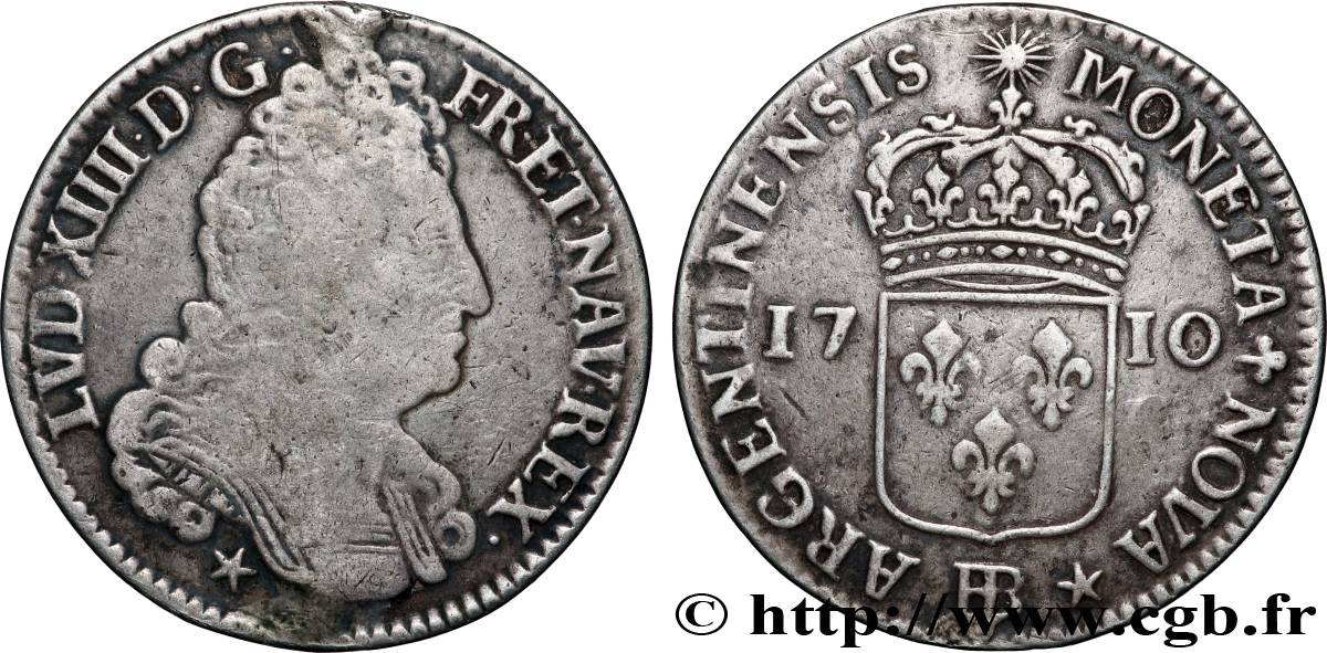 LOUIS XIV LE GRAND OU LE ROI SOLEIL Quarante-quatre sols de Strasbourg 1710 Strasbourg TB+/TTB