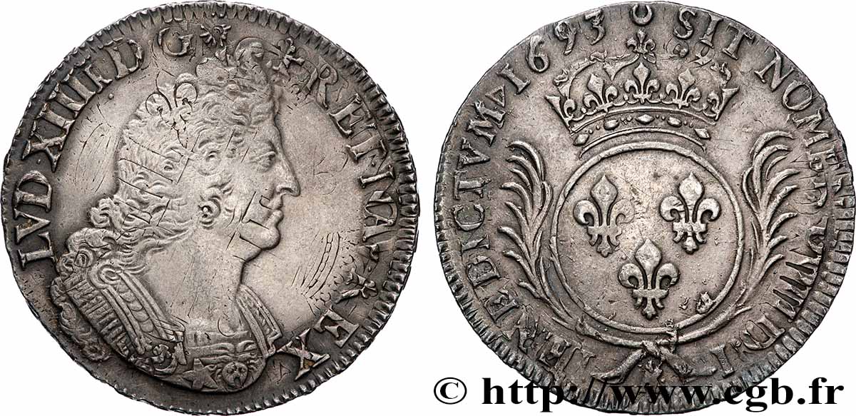 LOUIS XIV &nbsp;THE SUN KING&nbsp; Écu aux palmes 1693 Paris AU