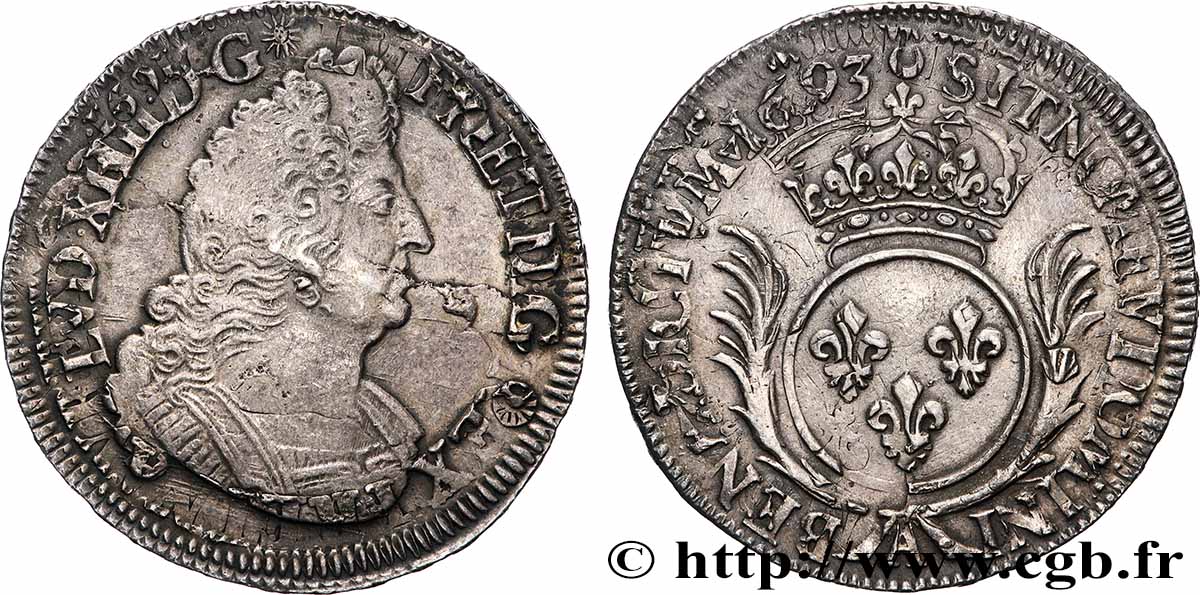 LOUIS XIV &nbsp;THE SUN KING&nbsp; Demi-écu aux palmes 1693 Paris AU