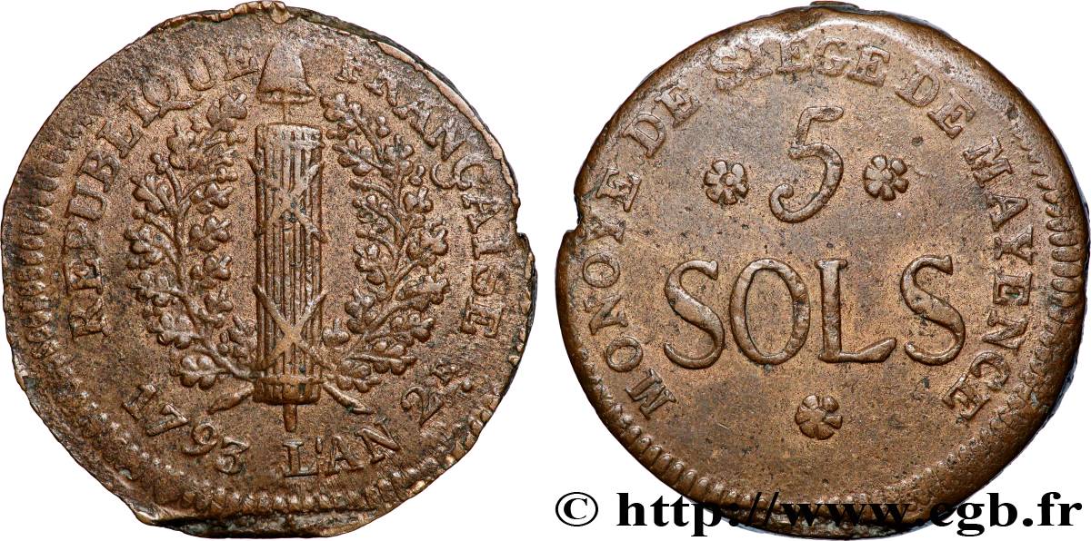 SIEGE OF MAINZ 5 sols 1793 Mayence AU