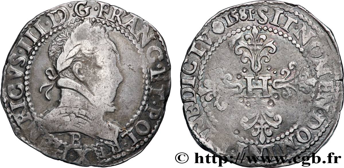 HENRI III Franc au col plat 1581 Rouen TTB
