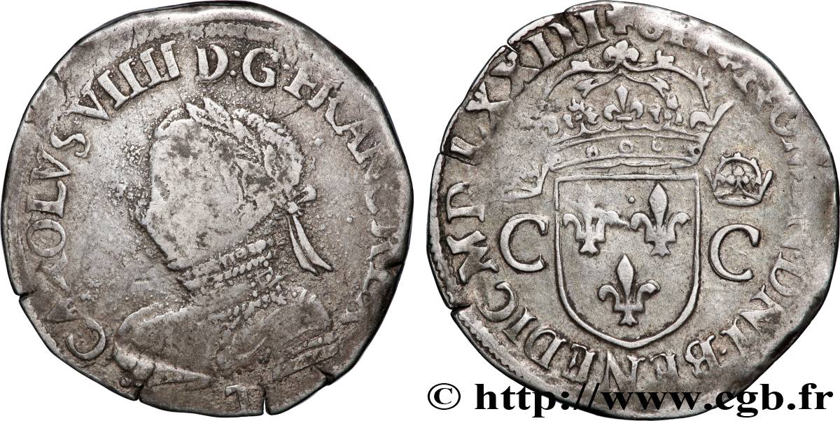 CHARLES IX Teston, 2e type 1573 Nantes TTB