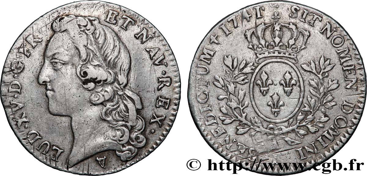 LOUIS XV DIT LE BIEN AIMÉ Cinquième d’écu aux branches d’olivier, tête ceinte d’un bandeau 1741 Limoges TTB/TTB+