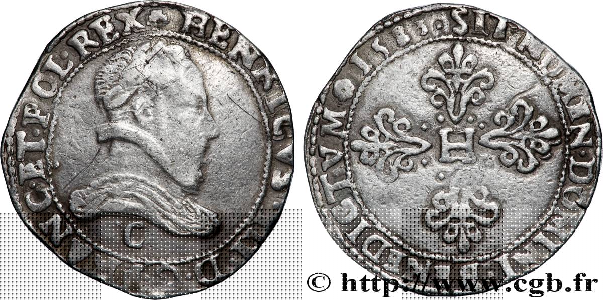 HENRI III Franc au col plat 1583 Saint-Lô TB+