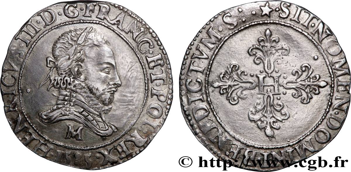 HENRI III Franc au col fraisé 1585 Toulouse TTB+/SUP