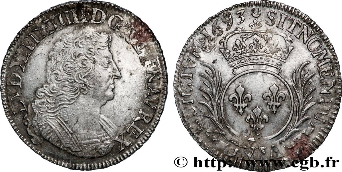 LOUIS XIV &nbsp;THE SUN KING&nbsp; Demi-écu aux palmes 1693 Paris q.SPL/SPL