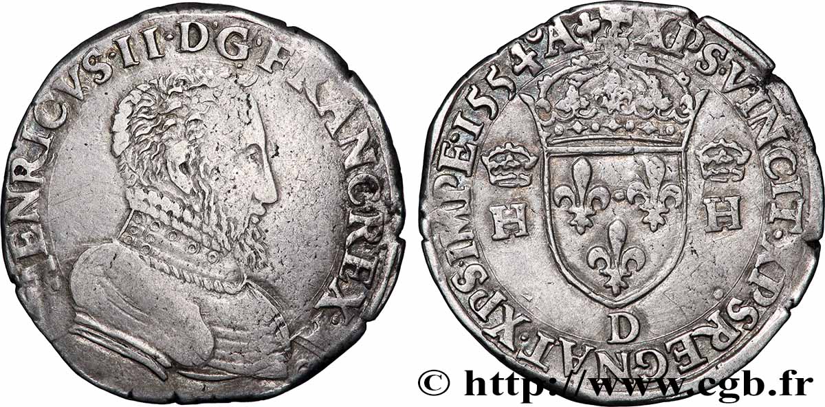 HENRY II Teston à la tête nue, 1er type 1554 Lyon XF/AU