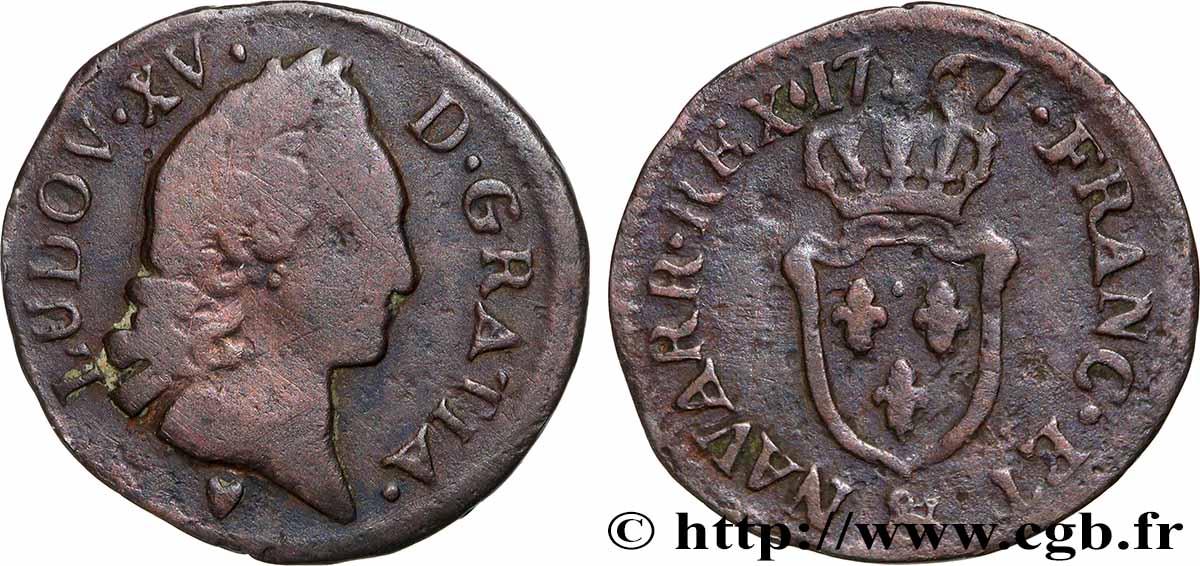 LOUIS XV DIT LE BIEN AIMÉ Liard d&nbsp;Aix 1767 Aix-en-Provence B+/TB