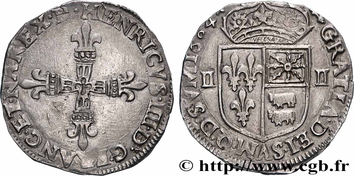 HENRI IV LE GRAND Quart d&nbsp;écu de Béarn 1604 Morlaàs TTB+