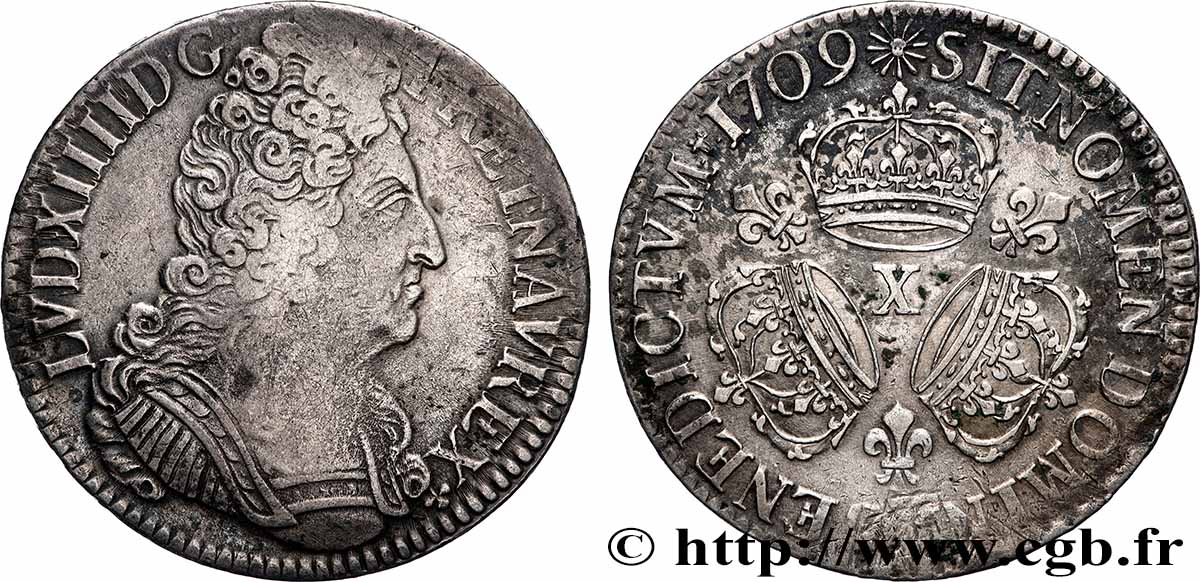 LOUIS XIV &nbsp;THE SUN KING&nbsp; Écu aux trois couronnes 1709 Amiens fSS/SS