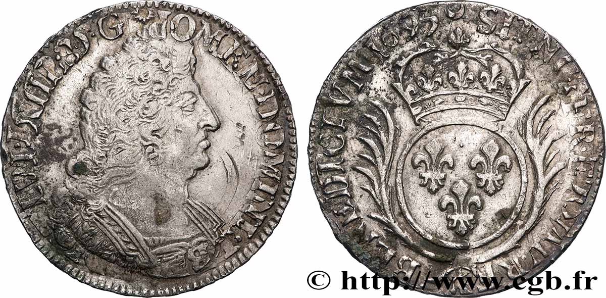 LOUIS XIV LE GRAND OU LE ROI SOLEIL Demi-écu aux palmes 1695 Amiens TTB