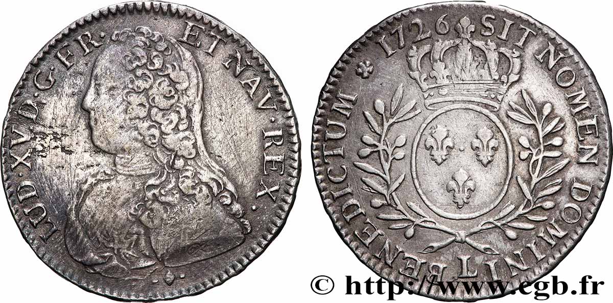 LOUIS XV DIT LE BIEN AIMÉ Demi-écu aux branches d&nbsp;olivier, buste habillé 1726 Bayonne TB/TTB