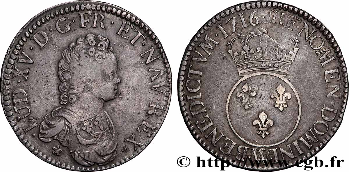 LOUIS XV DIT LE BIEN AIMÉ Écu dit &nbsp;vertugadin&nbsp; 1716 Lille TTB