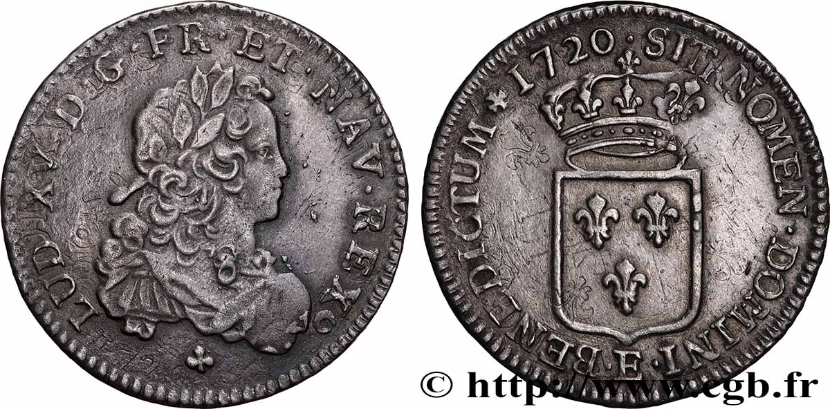 LOUIS XV DIT LE BIEN AIMÉ Tiers d&nbsp;écu de France 1720 Tours TTB+/TTB