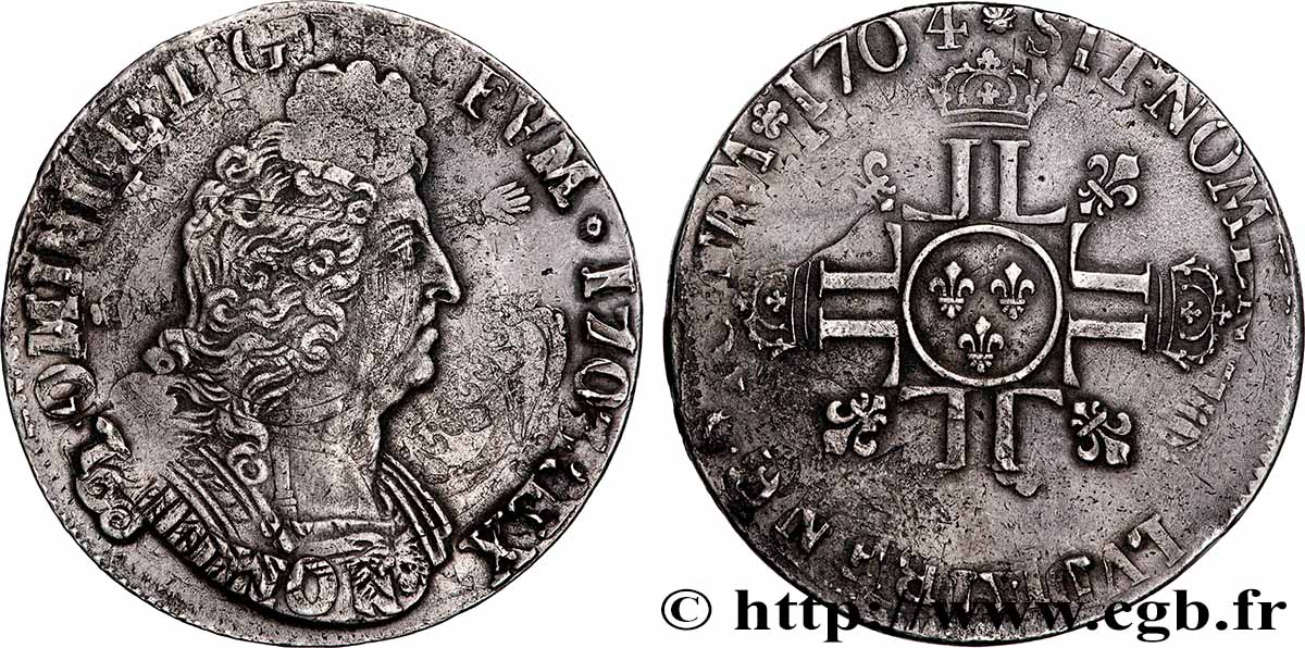 LOUIS XIV LE GRAND OU LE ROI SOLEIL Écu aux huit L, 2e type 1704 Paris TTB