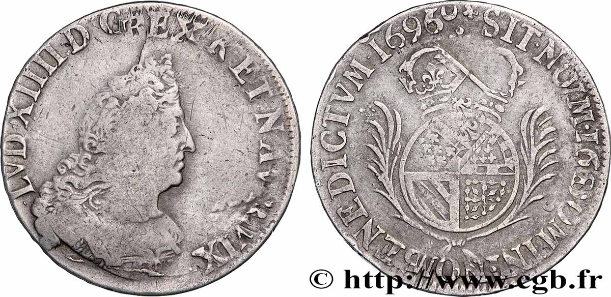 LOUIS XIV LE GRAND OU LE ROI SOLEIL Demi-écu de Flandre aux palmes 1695 Lille TB/TTB