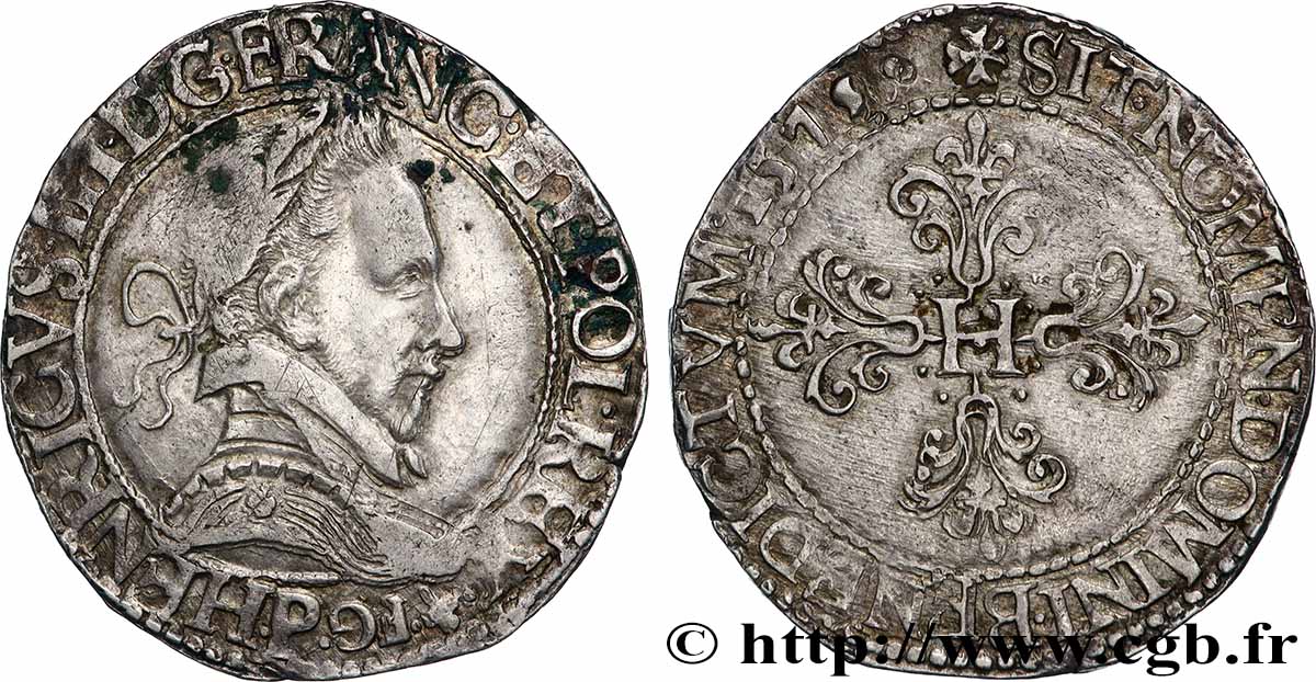HENRI III Franc au col plat 1578 Dijon TTB/TTB+
