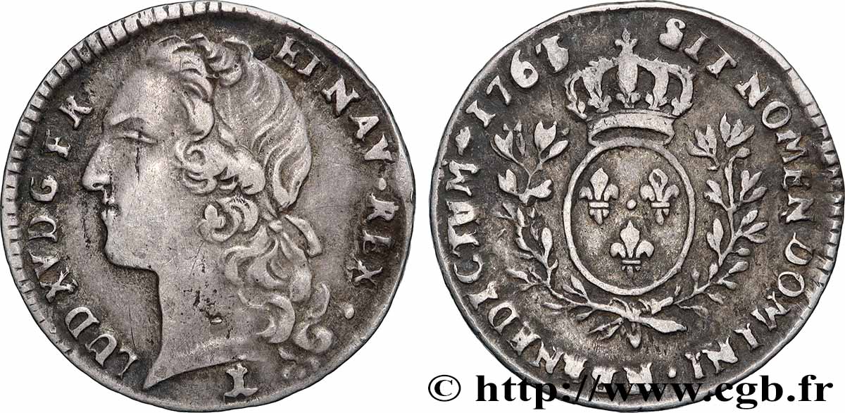 LOUIS XV DIT LE BIEN AIMÉ Dixième d&nbsp;écu aux branches d’olivier, tête ceinte d’un bandeau 1763 Montpellier TTB