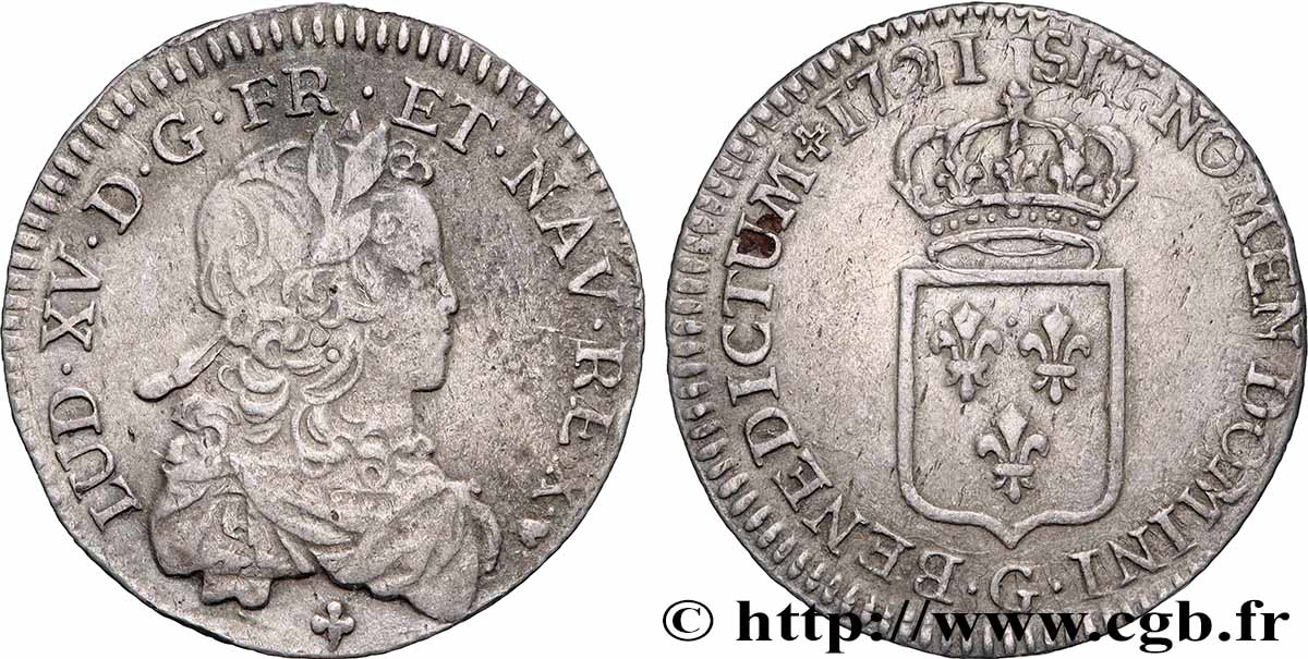 LOUIS XV DIT LE BIEN AIMÉ Sixième d&nbsp;écu de France 1721 Poitiers TB+/TTB