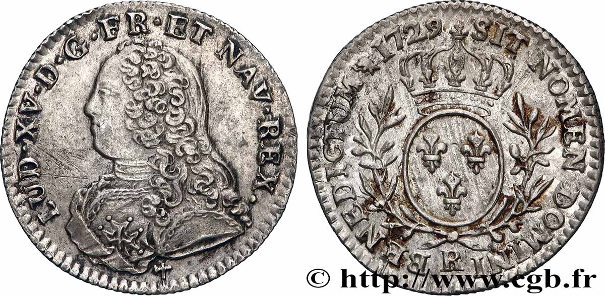 LOUIS XV DIT LE BIEN AIMÉ Dixième d’écu aux branches d’olivier, buste habillé 1729 Orléans TTB+