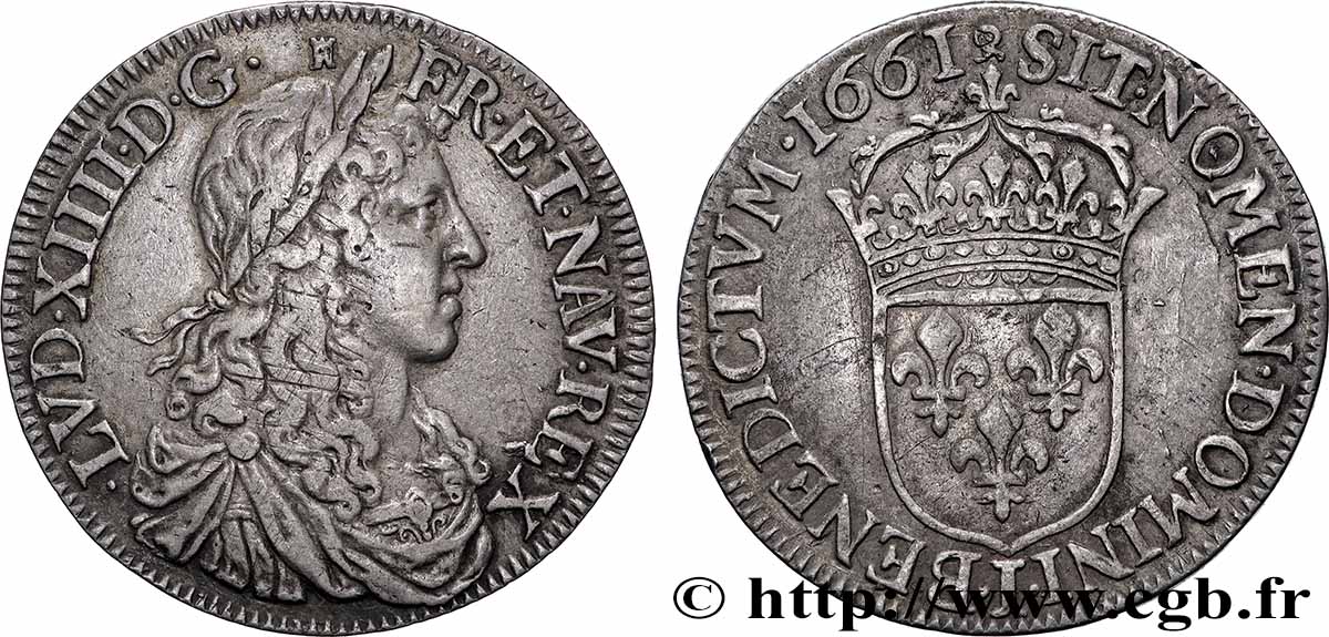 LOUIS XIV &nbsp;THE SUN KING&nbsp; Demi-écu, portrait apollinien 1661 Limoges AU