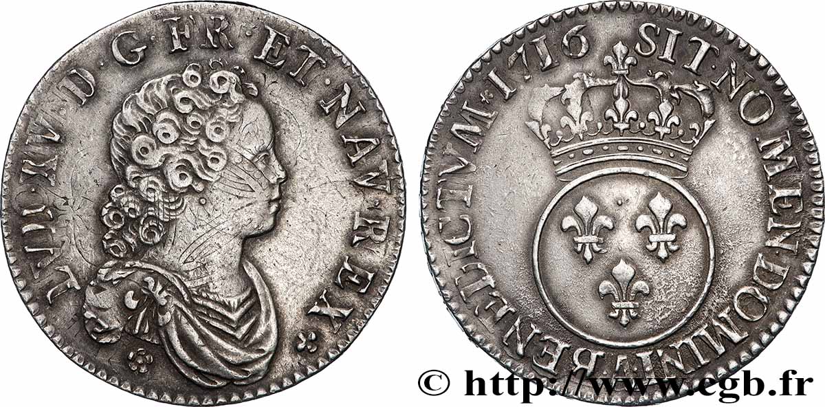 LOUIS XV DIT LE BIEN AIMÉ Demi-écu à l’écu rond couronné 1716 Paris TTB+